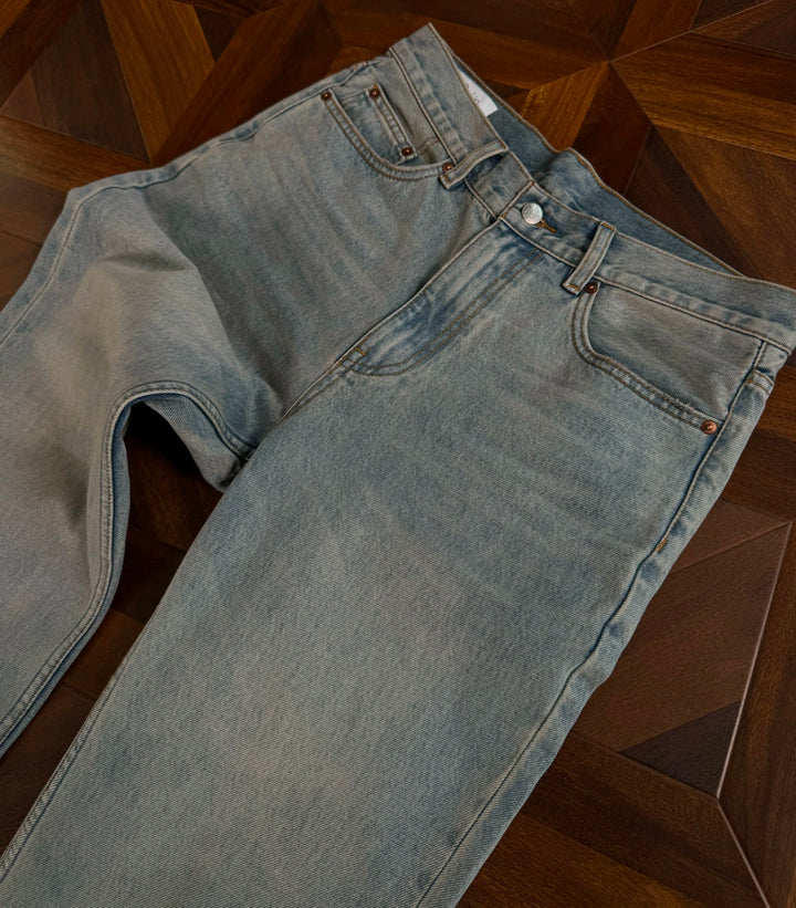 Washed Ice Blue Straight-Leg Jeans