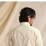 Men's Italian Striped Pure Cotton Shirt - Breathable Lightweight Long Sleeve Button-Down Collar Vintage Casual Shirt