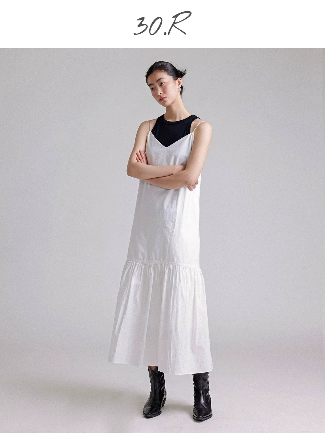 V-Back Cotton Midi Dress