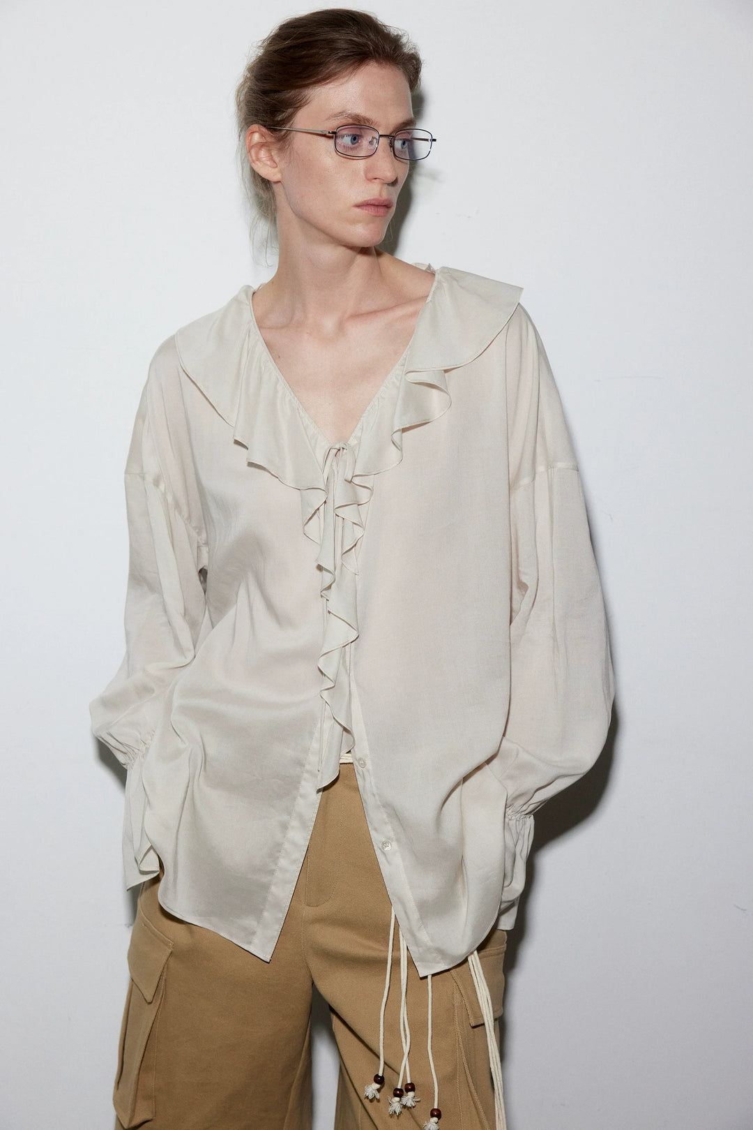 Lyocell Ruffle Sleeve Shirt