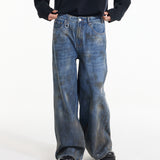Unisex Loose Wide Leg Denim Trousers All-match Casual Style