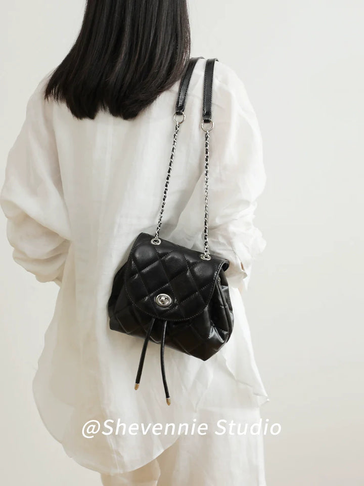 Leather Chain Drawstring Backpack