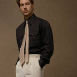 Men's 100% Mercerized Cotton Long Point Collar Pocket Shirt - High-End Light Business Casual Long Sleeve Straight Fit Shirt