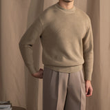 Japanese Wool Sweater - Casual, Slightly Wide, and Thick-Needle Round Neck for Men's Warmth