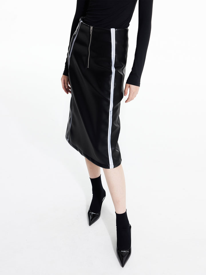 Reflective Leather Midi Skirt