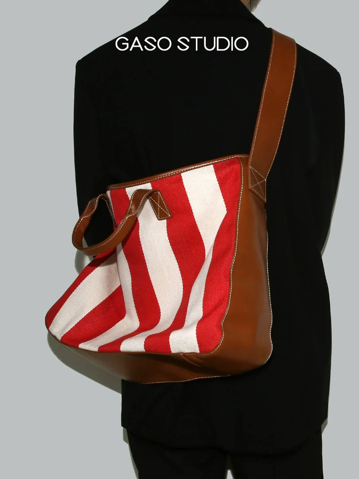 Canvas Leather Stripe Tote