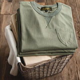 Retro Army Green Triangle T-Shirt with Khaki Pocket Men's Summer