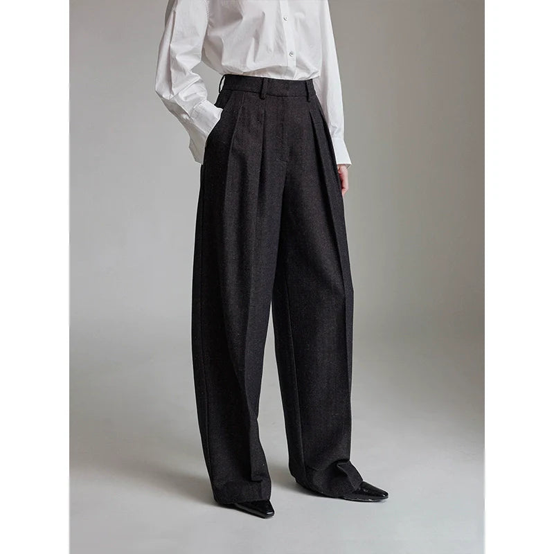 Wool Pleated Straight Pants