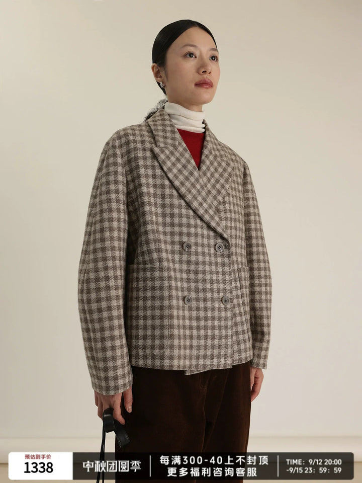 Tea Brown Wool Plaid Jacket