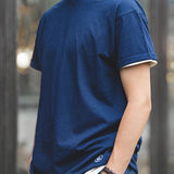 Japanese Retro Plant Blue Dyed T-Shirt for Men