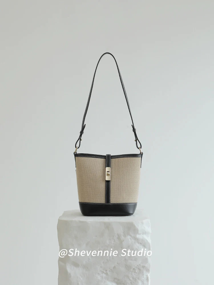 Canvas and Leather Bucket Bag