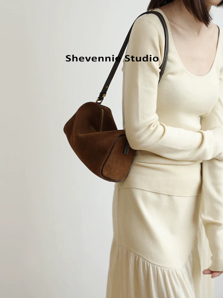 Mocha Suede Shoulder Bag