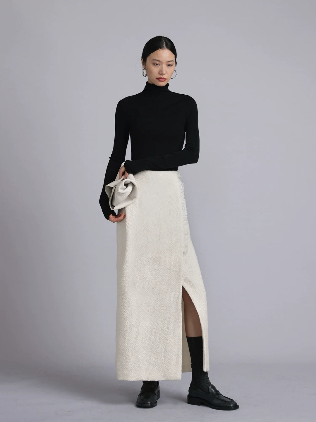 Natural Merino Wool Midi Skirt