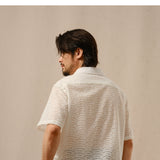 Men's 100% Cotton Swiss Embroidered White Cuban Collar Short Sleeve Shirt - Lightweight Breathable Casual Shirt