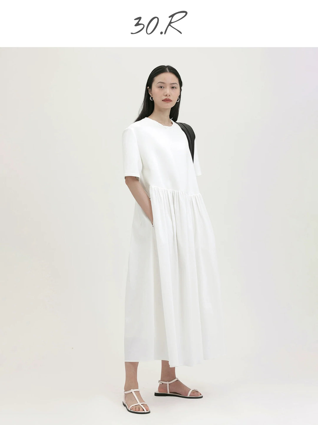 White Pleated Midi Dress