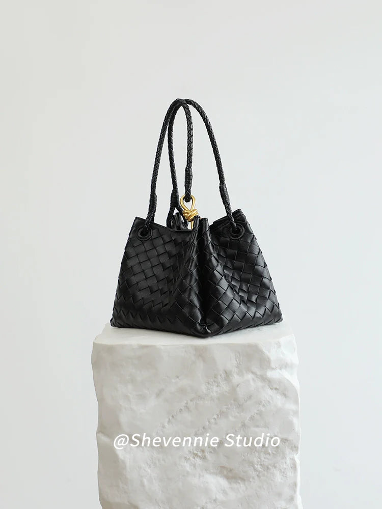 Woven Leather Messenger Tote