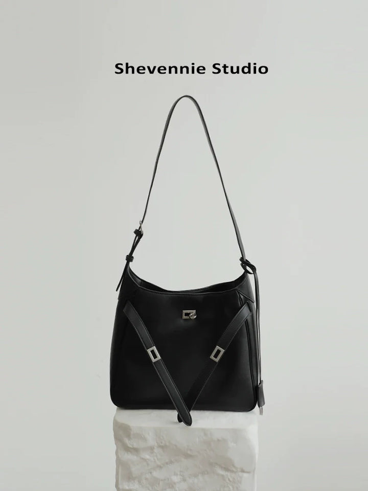 Black Leather Platinum Tote