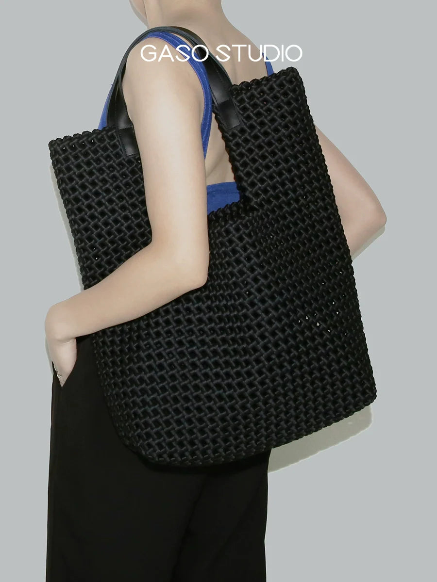 Satin Black Woven Tote