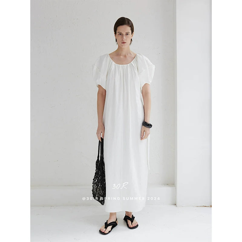 Linen Puff Sleeve Dress