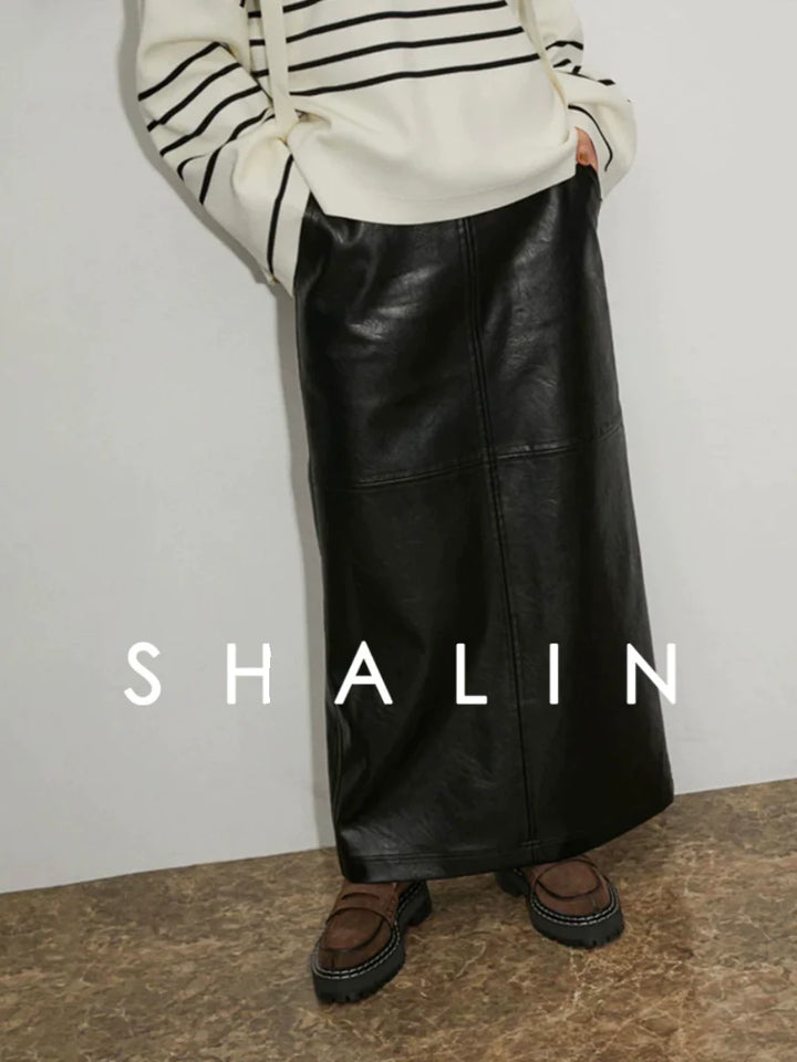 Leather High Waist Straight Skirt