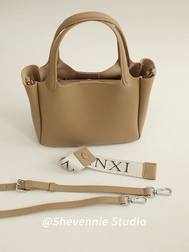 Khaki Leather Bucket Bag