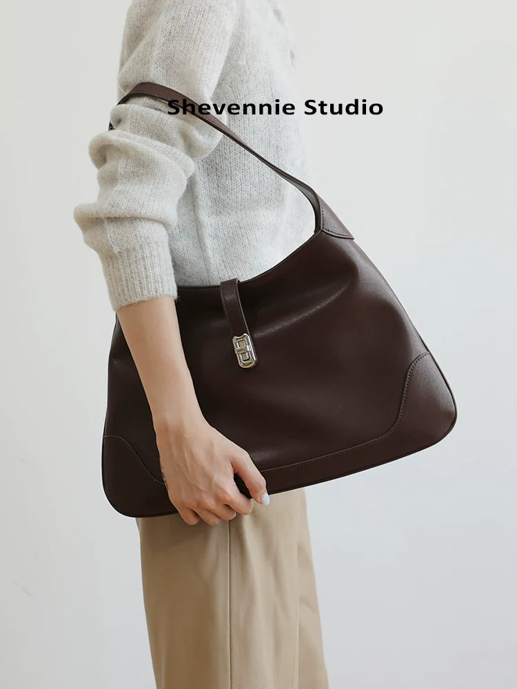 Ebony Leather Shoulder Tote