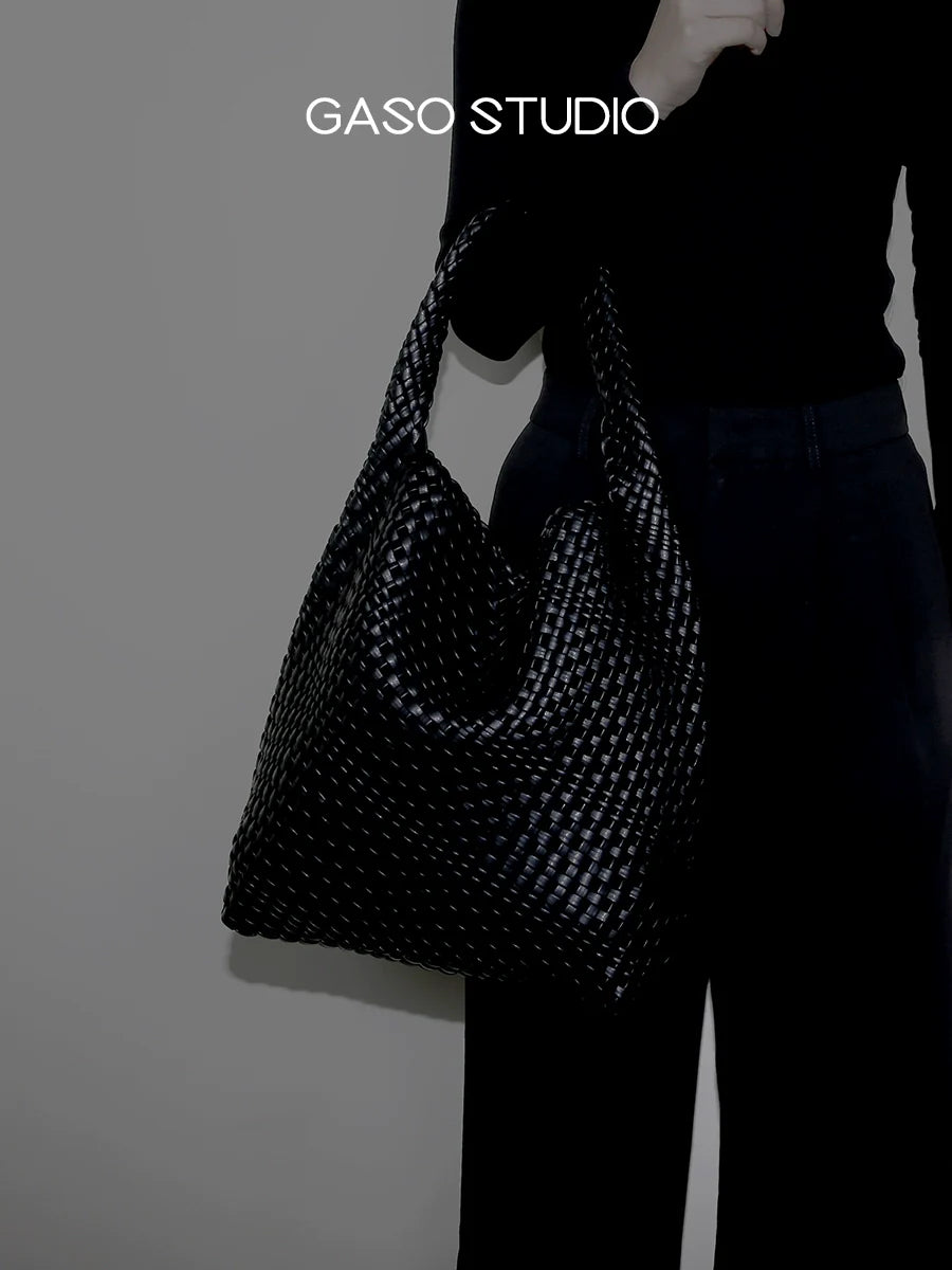 Soft Woven Leather Shoulder Tote