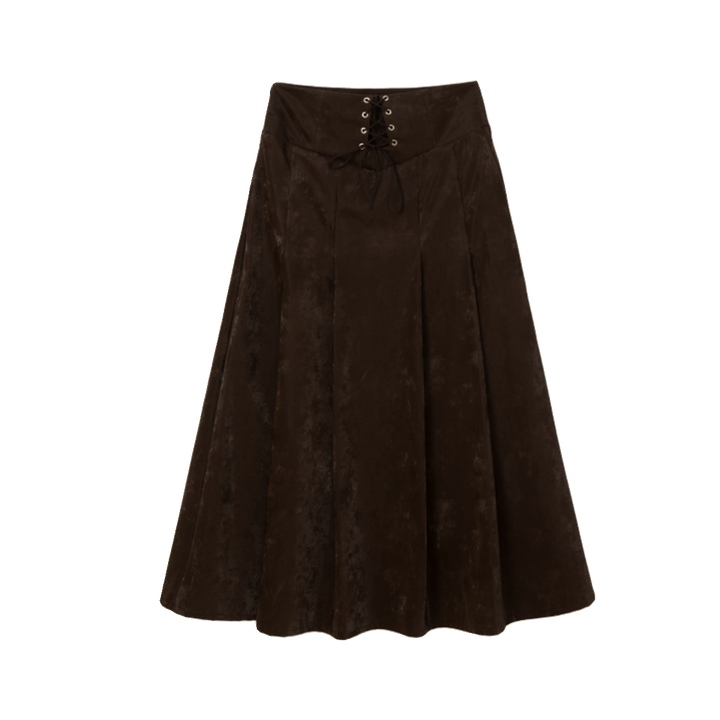 Maroon Pleated Leather A-line Skirt