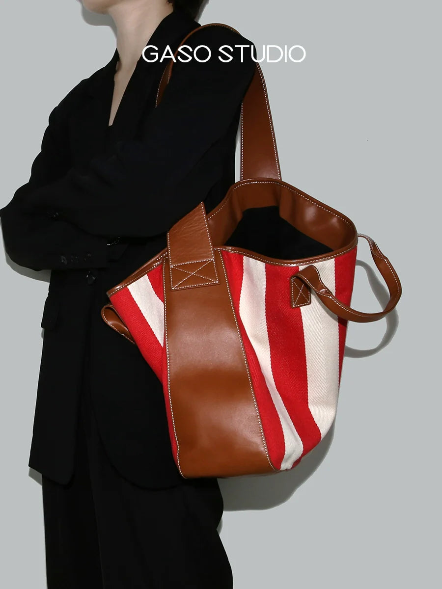 Canvas Leather Stripe Tote