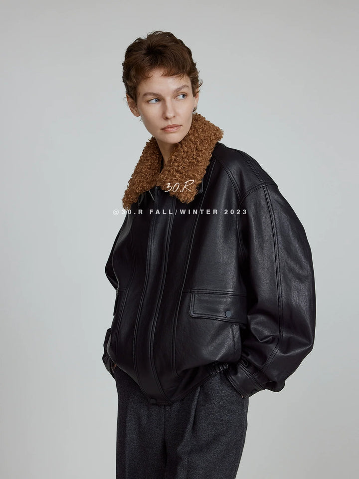 Sheepskin Fur-Collar Jacket