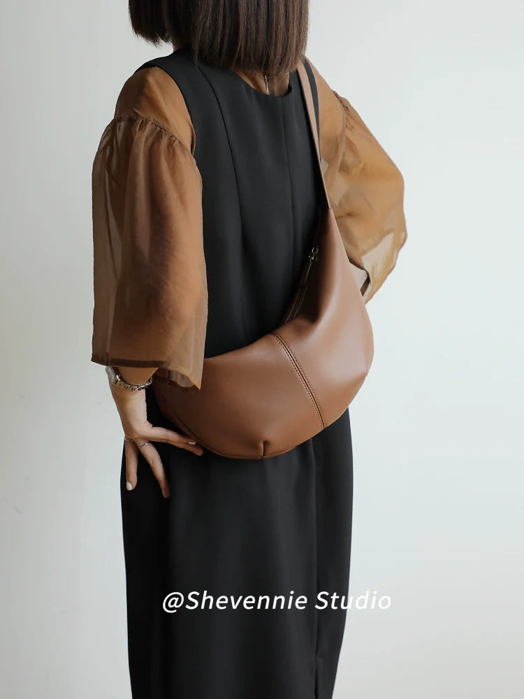 Leather Croissant Shoulder Bag