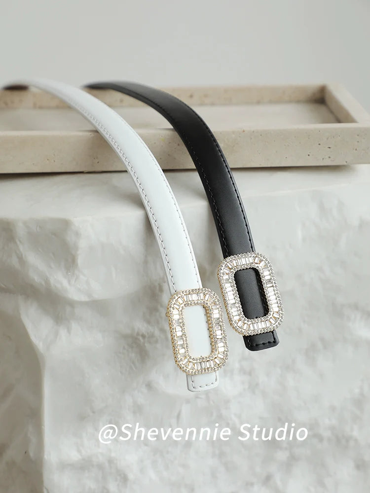 Elegant Rhinestone Leather Belt