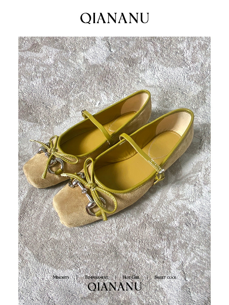 Square Toe Leather Ballet Flats