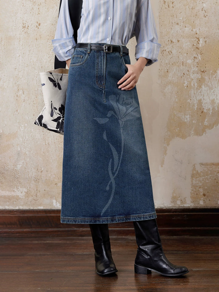 Handcrafted Denim Midi Skirt