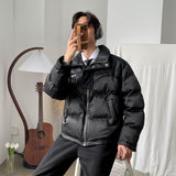 Winter All-Match High-Quality Men's Thick Cotton Coat with PU Leather Splicing
