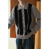 Homemade Winter Rabbit Velvet Striped Cardigan Sweater for Men