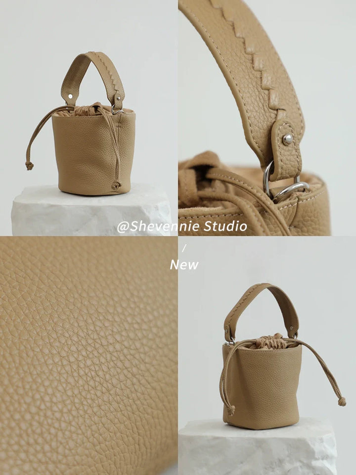 Leather Drawstring Bucket Bag