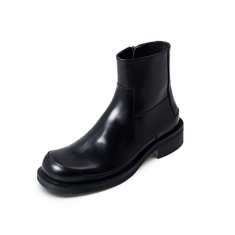 Square Toe High-Top Chelsea Boots with Transparent 3D Heel Calfskin Leather