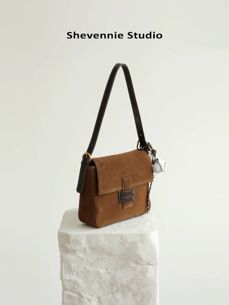 Frosted Suede Square Shoulder Bag