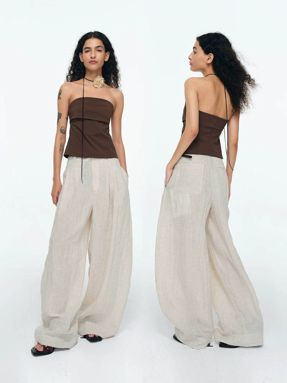 Natural Linen Wide Leg Pants