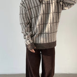 Color-Blocked Retro Sweater - Plaid Elegance for Autumn & Winter Comfort