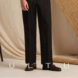 Men's Lightweight Breathable High-Twist Wool Vintage Double-Pleat Hollywood Trousers