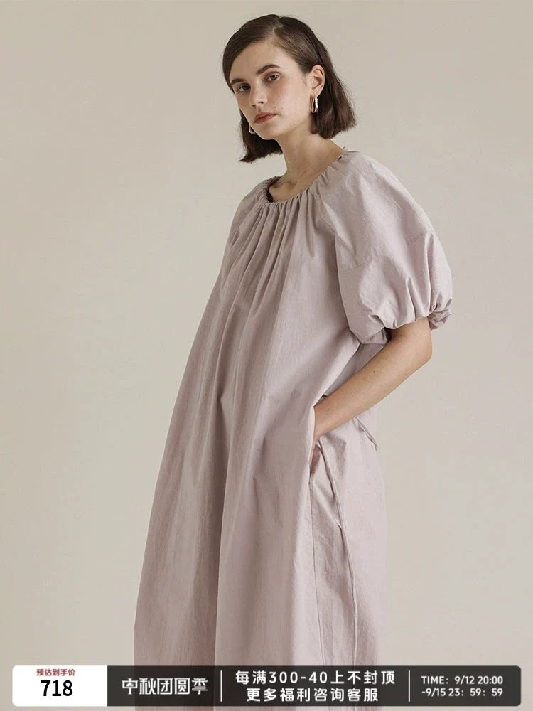 Cotton Puff Sleeve Midi Dress