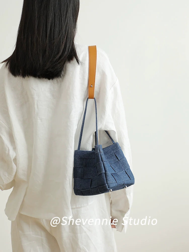 Soft-weave Canvas & Leather Bucket Bag