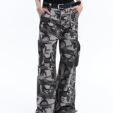 Camouflage Wide-Leg Overalls Unisex Loose Fit with 3D Pockets