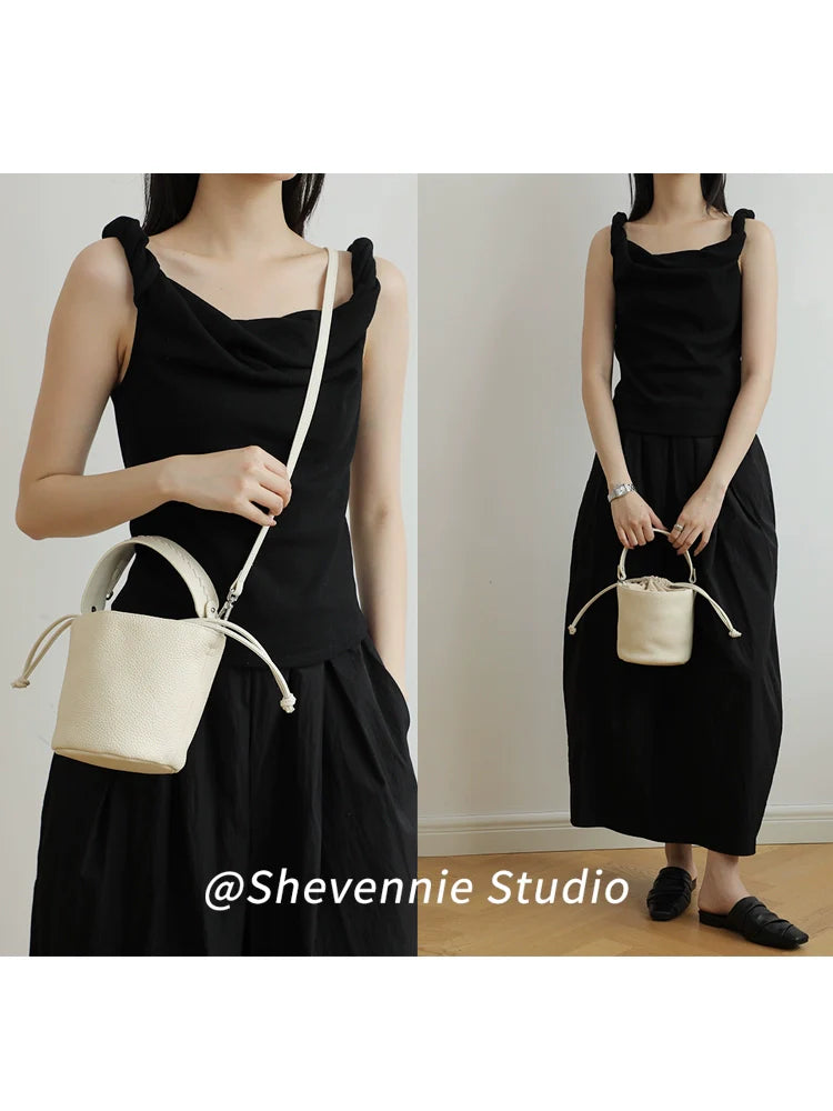 Leather Drawstring Bucket Bag