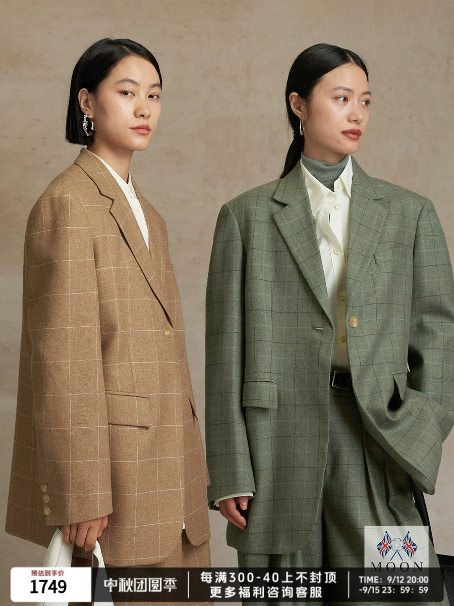 Natural Plaid Wool Suit