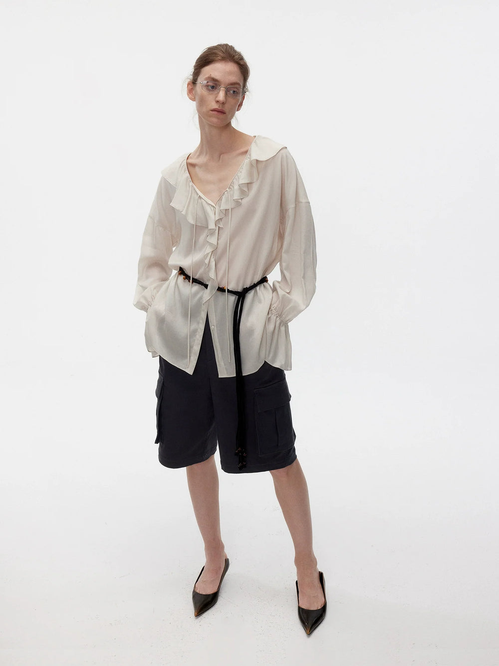 Lyocell Ruffle Sleeve Shirt