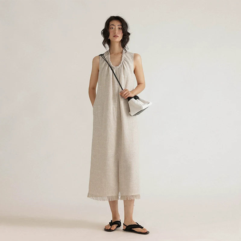 Linen Jacquard Midi Dress