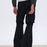Large Pocket Pleated Unisex Workwear Trousers with Slightly Booted Silhouette in Clean Fit